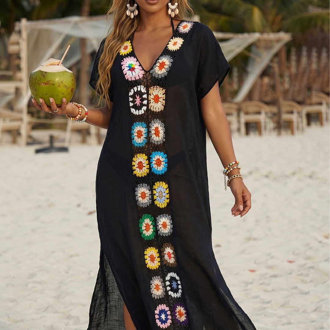 Damen Häkel-Strandkimono mit floralem Patchwork-Design Echo Archiv
