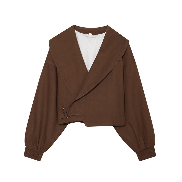 Damen Cropped-Manteljacke mit weitem Schalkragen, Taillenriegel und Ballonärmeln Echo Archiv