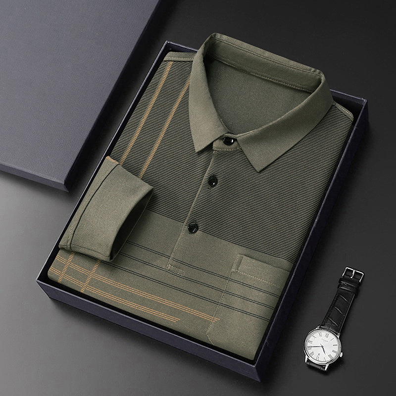 Herren langärmliges Poloshirt mit modernem Grafikdesign Echoarchiv