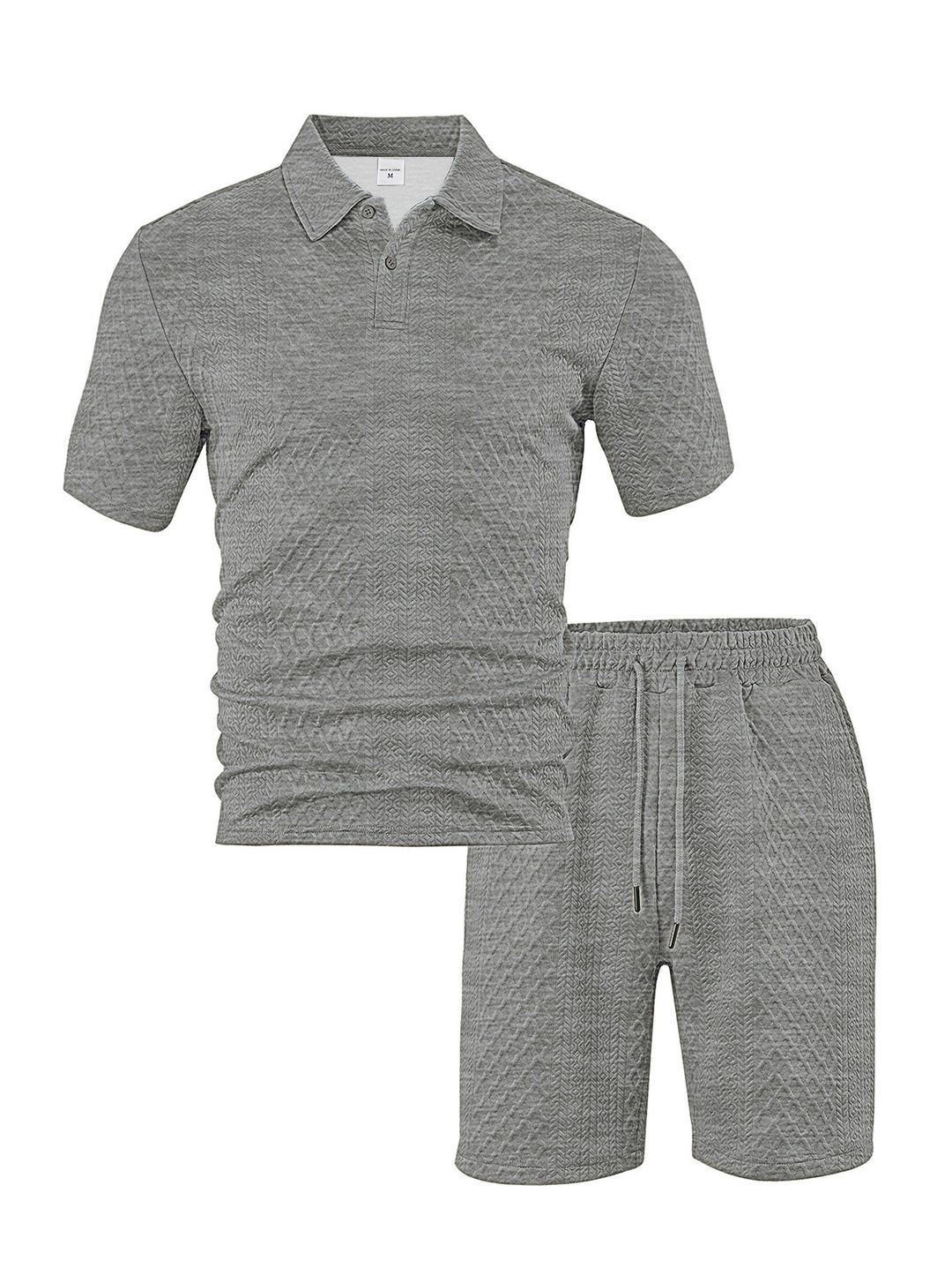 Herren nan eleganter Freizeit-Zweiteiler aus geprägtem Strick mit Polokragen Kurzarmshirt und Tunnelzug-Bermuda Echo Archiv