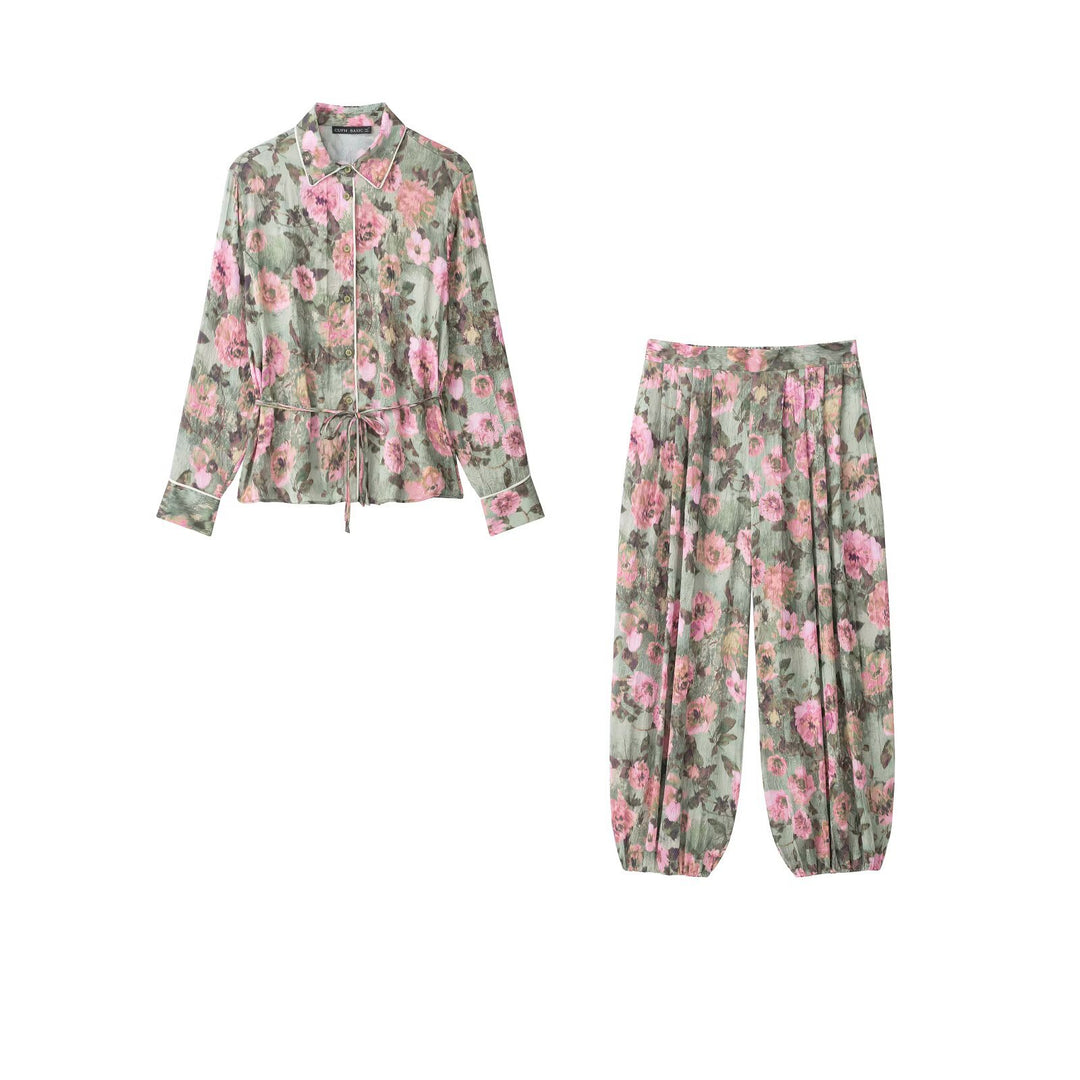 Damen Weite Plissee-Hose mit Blumenprint und elastischen Bündchen Echo Archiv