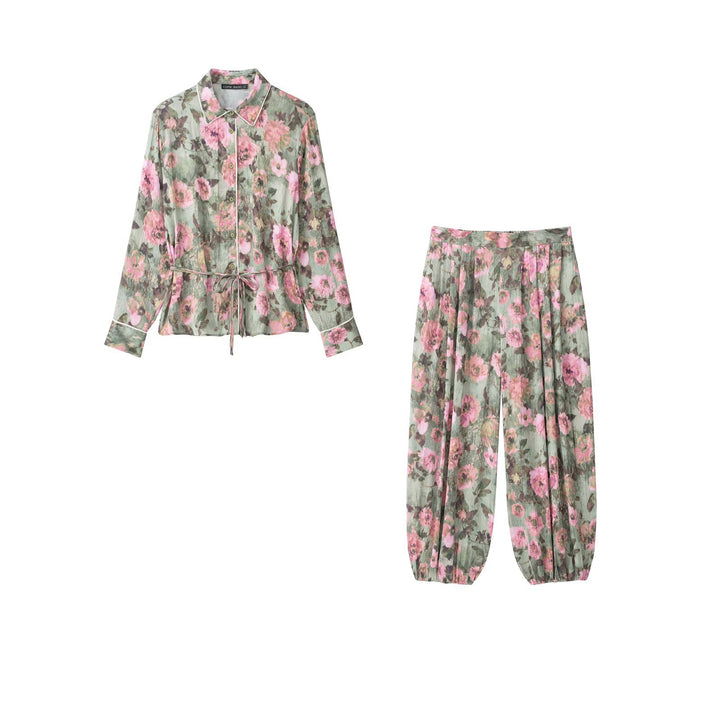 Damen Weite Plissee-Hose mit Blumenprint und elastischen Bündchen Echo Archiv