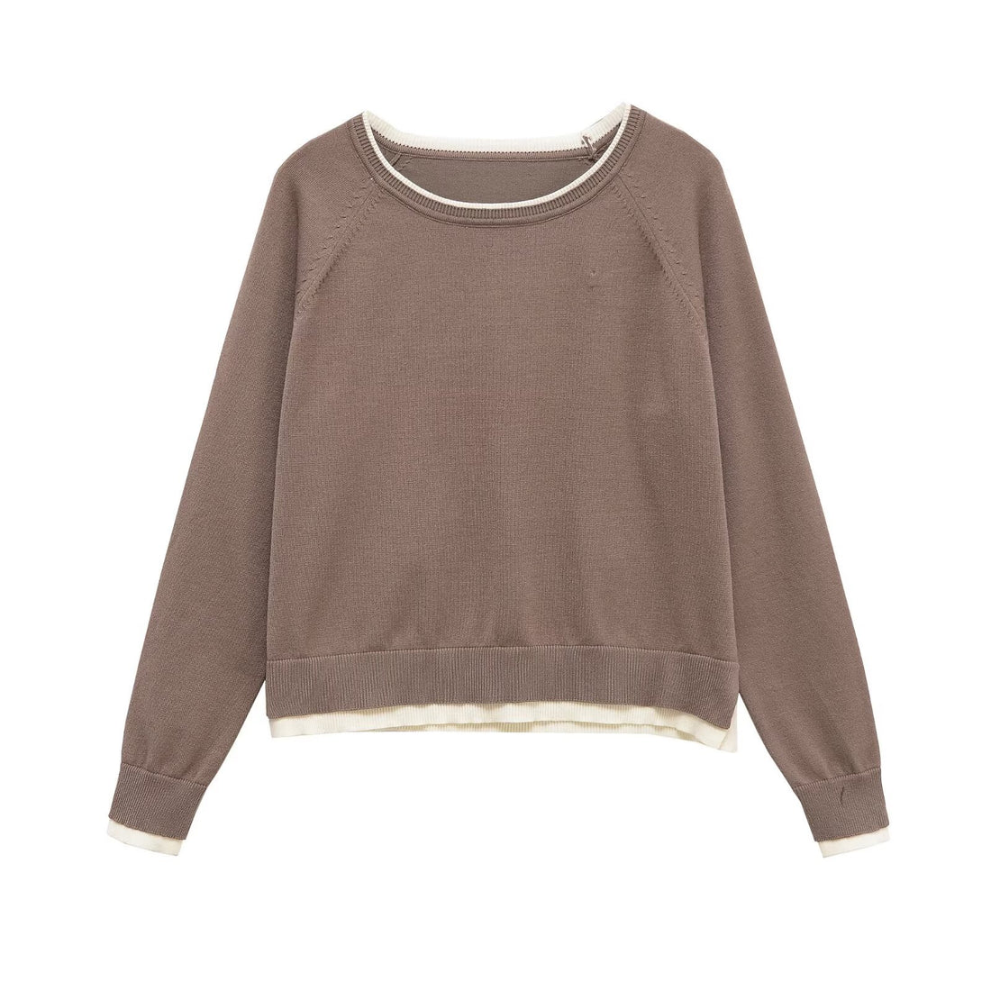 Damen Feinstrick-Pullover mit Lagenoptik, Rundhalsausschnitt und Raglanärmeln Echoarchiv
