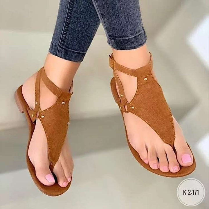 Damen T‑Riemen Sandalen mit Knöchelriemen, Veloursoptik und flacher Komfortsohle Echo Archiv