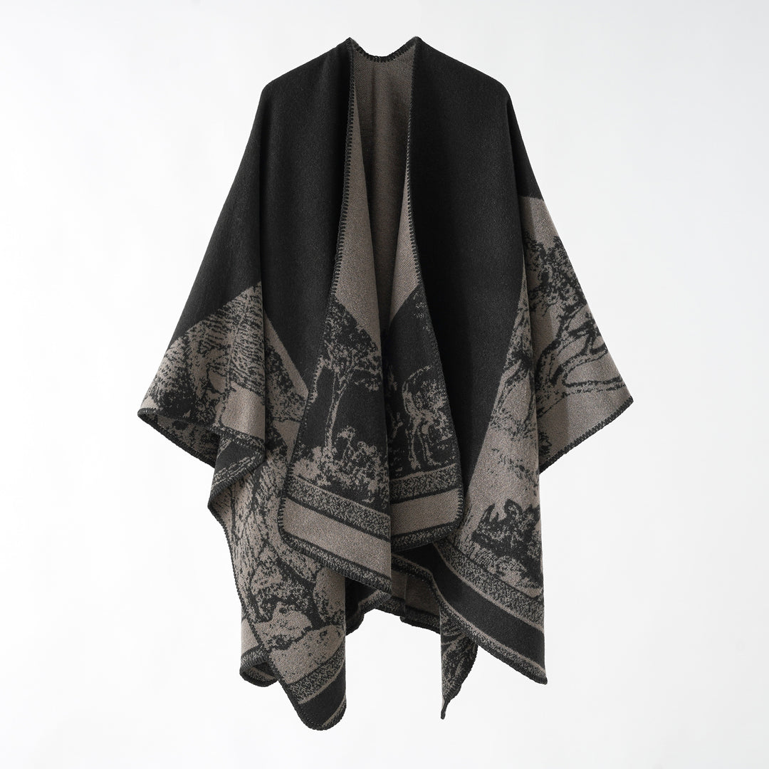 Damen Jacquard-Wollmix-Überwurf mit offenem Kimono-Fall und weichem Griff Echo Archiv