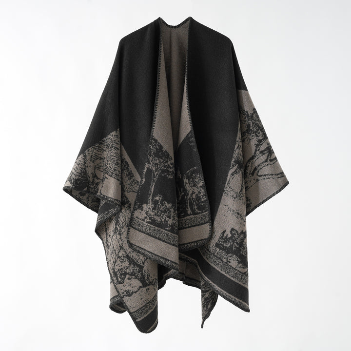 Damen Jacquard-Wollmix-Überwurf mit offenem Kimono-Fall und weichem Griff Echo Archiv