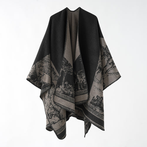 Damen Jacquard-Wollmix-Überwurf mit offenem Kimono-Fall und weichem Griff Echo Archiv