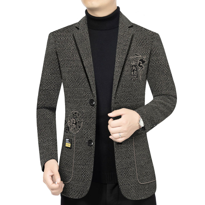 Herren Taillierter Strickblazer im Bouclé-Look mit aufgesetzten Taschen – Tianoro