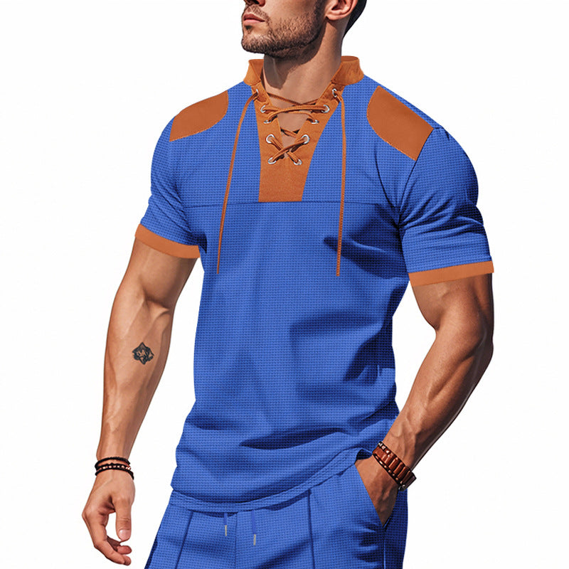 Herren Kurzarm-Hemd mit modernem Schnürdetail und strukturiertem Design Echoarchiv