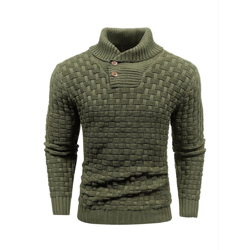 Herren nan strukturierter Strickpullover mit hochschließendem Stehkragen und Zierknopfleiste Echo Archiv