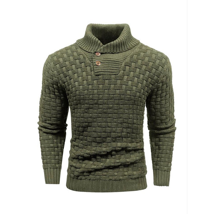 Herren nan strukturierter Strickpullover mit hochschließendem Stehkragen und Zierknopfleiste Echo Archiv