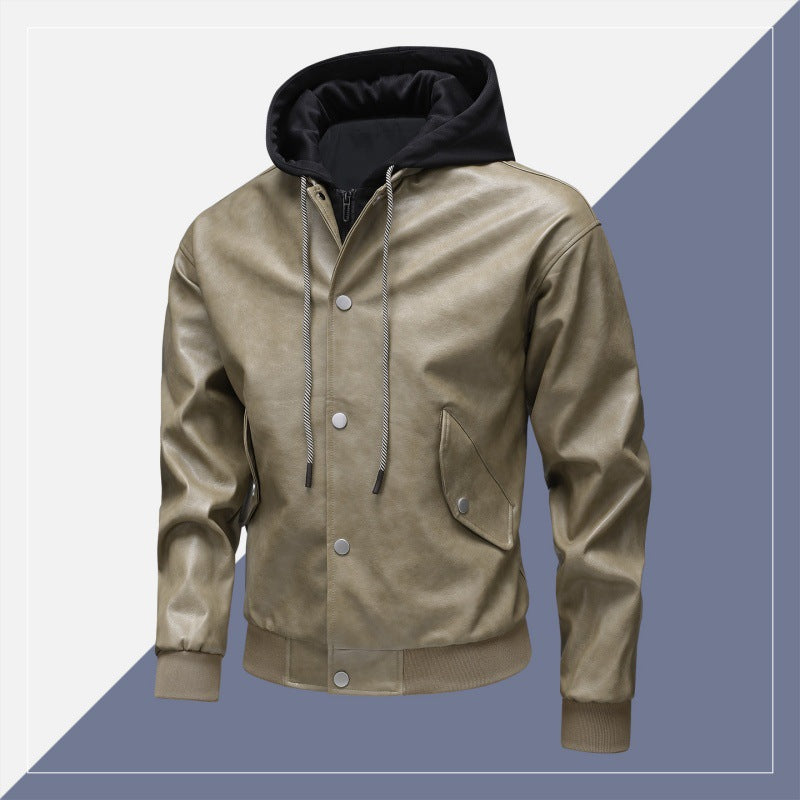 Herren Leder-Bomberjacke mit integrierter Kapuzen-Einlage und Rippbündchen Echo Archiv