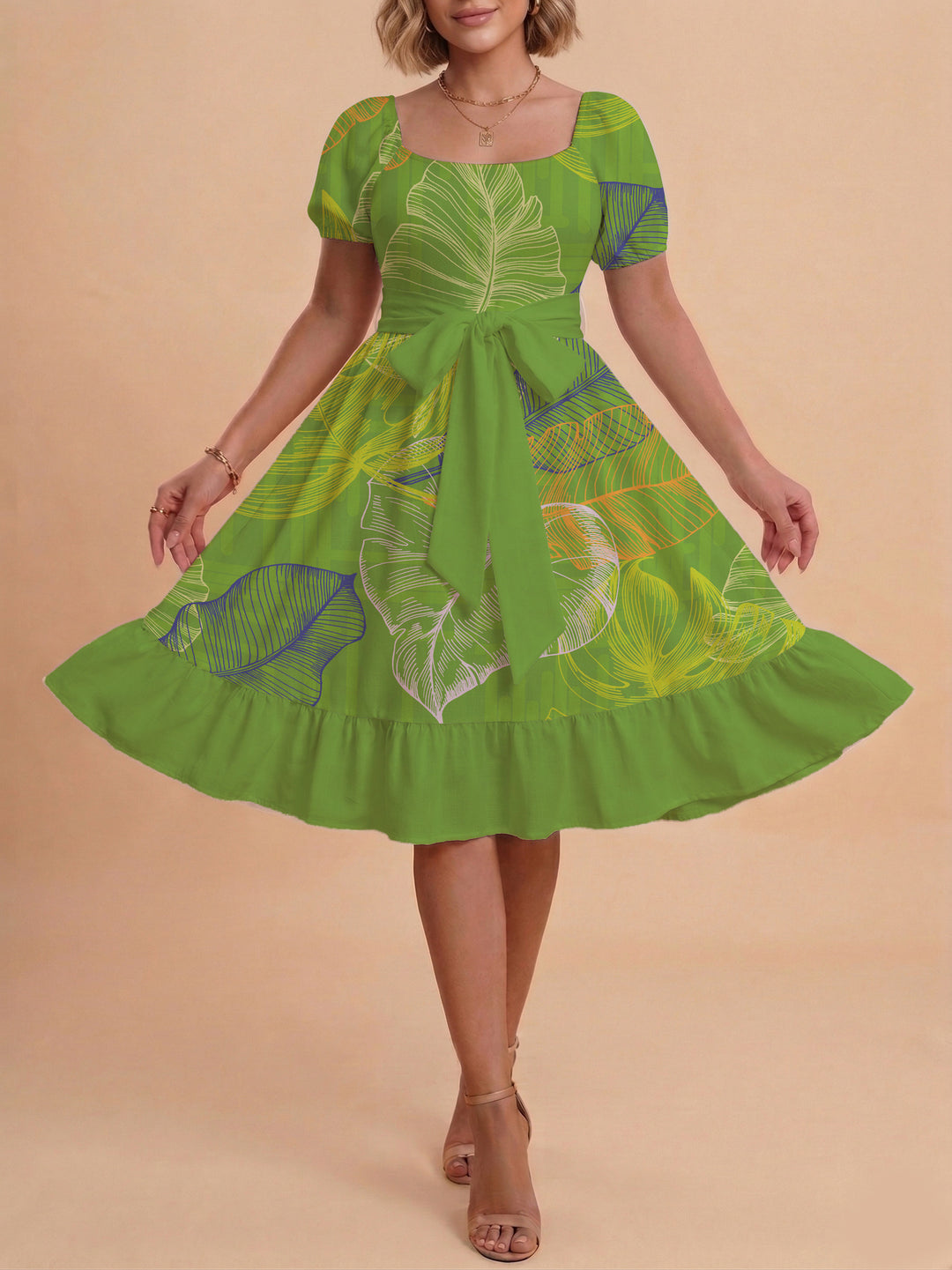 Damen A-Linien-Kleid mit floralen Motiven und taillierbarem Gürtel Echo Archiv