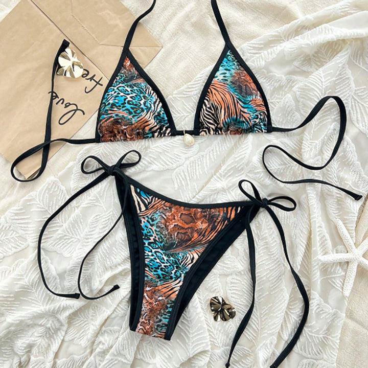 Damen Triangel-Bikini mit animalischem Muster und seitlichen Krawatten Echo Archiv