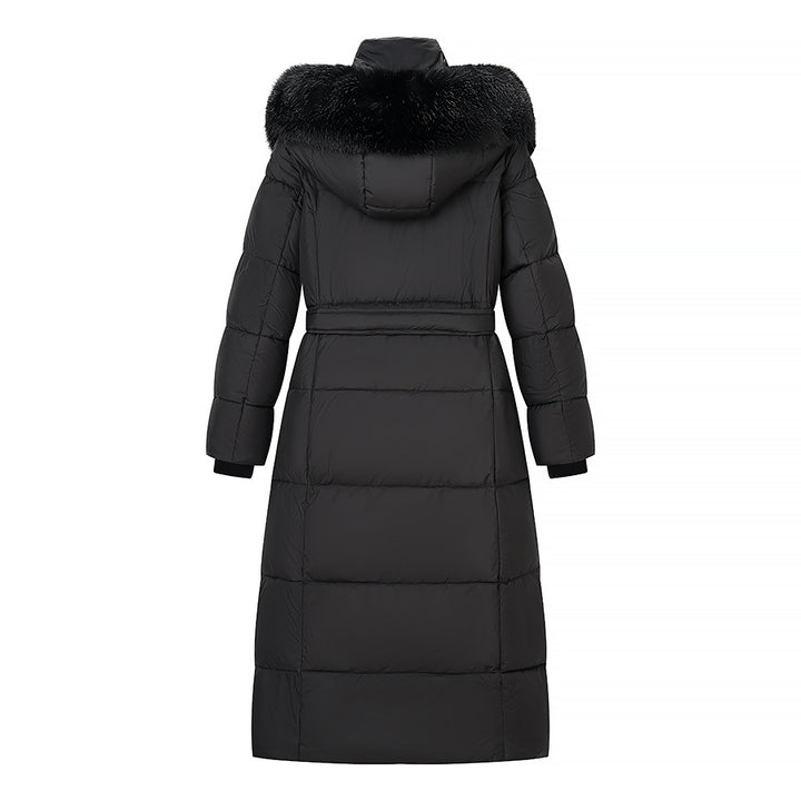 Damen Wattierter Longline-Mantel mit Kapuze und Taillengürtel Echo Archiv
