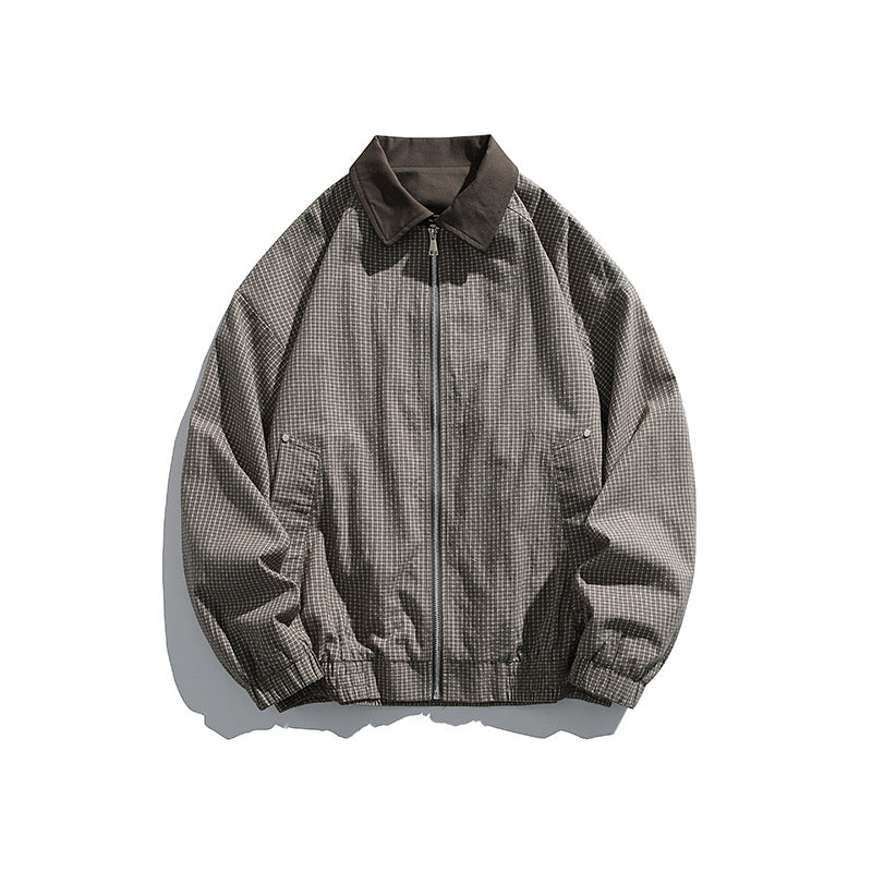 Herren Karierte Oversize-Hemdjacke im Coach-Stil mit Cordkragen Echoarchiv