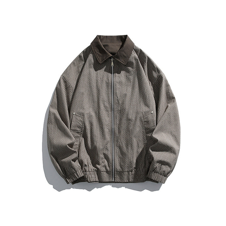 Herren Karierte Oversize-Hemdjacke im Coach-Stil mit Cordkragen Echoarchiv