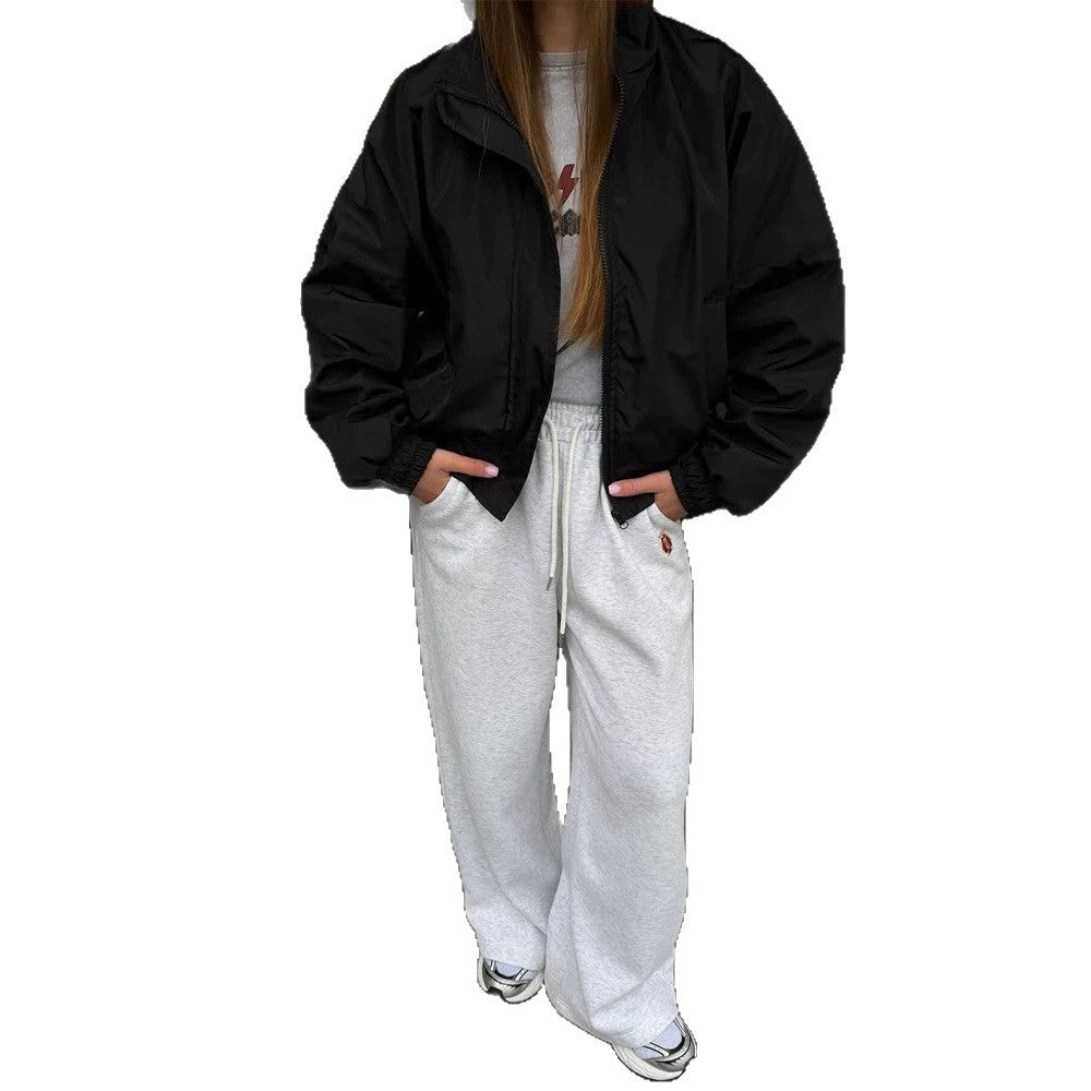 Damen Oversize Cropped Bomberjacke mit Stehkragen und Reißverschluss Echoarchiv