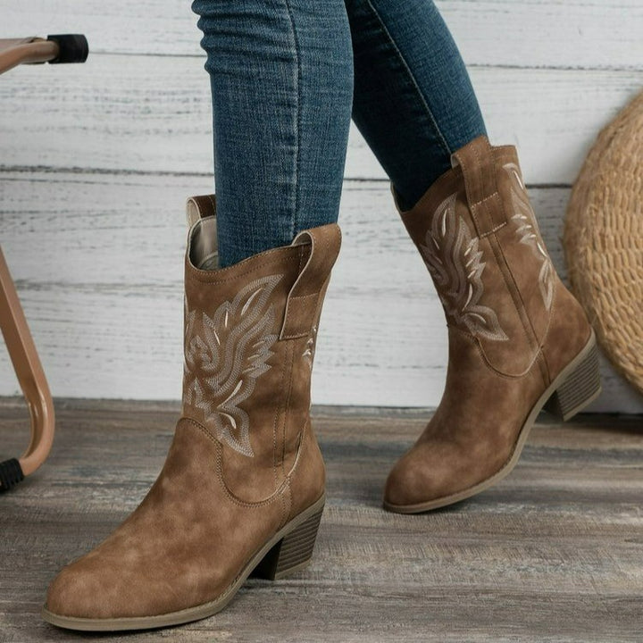 Damen Western-Boots im Vintage-Stil mit Stickerei, Schlupfprofil und leichtem Blockabsatz Echo Archiv