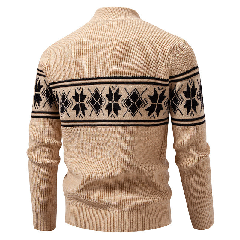 Herren nan Winter-Strukturpullover mit kurzem Stehkragen und Norwegermuster Echo Archiv
