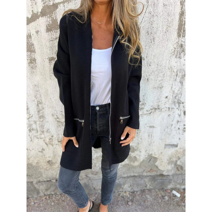 Damen Kapuzen-Longcardigan mit durchgehendem Reißverschluss und Ziertaschen Echo Archiv