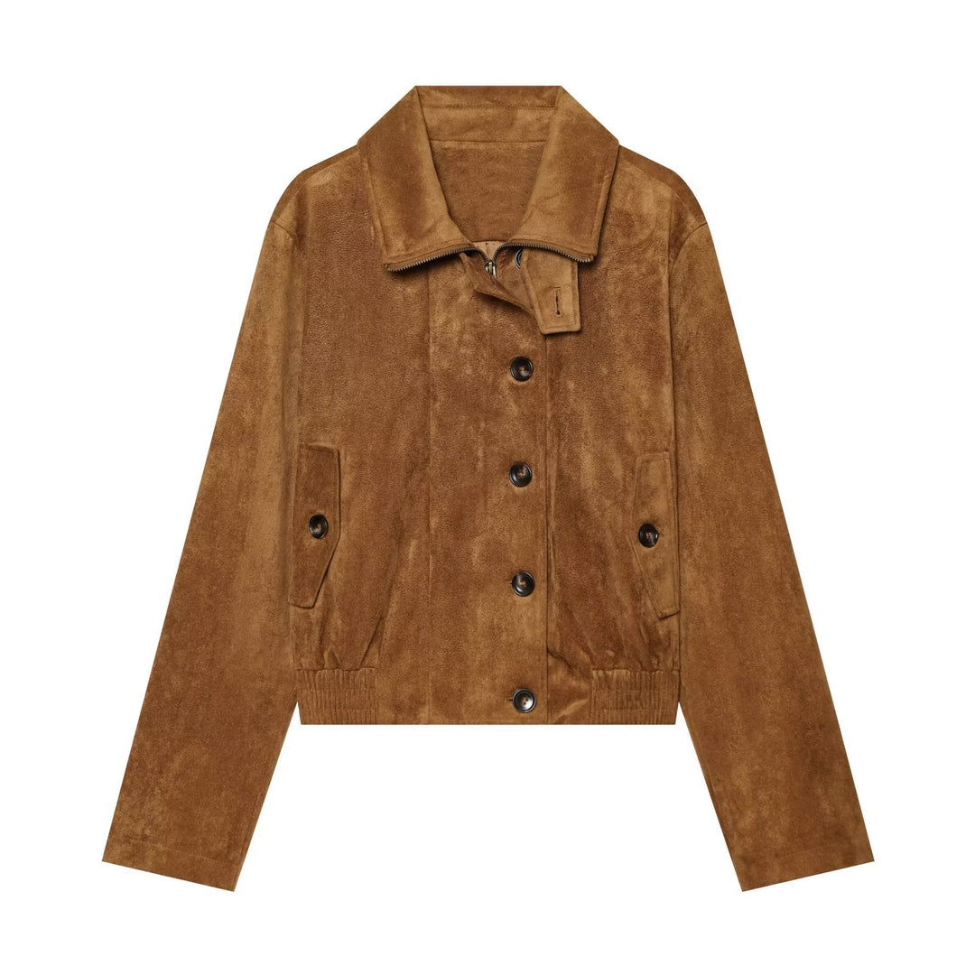 Damen Kurzjacke im Vintage‑Velours‑Stil mit Zierknopfleiste und elastischem Saum Echo Archiv