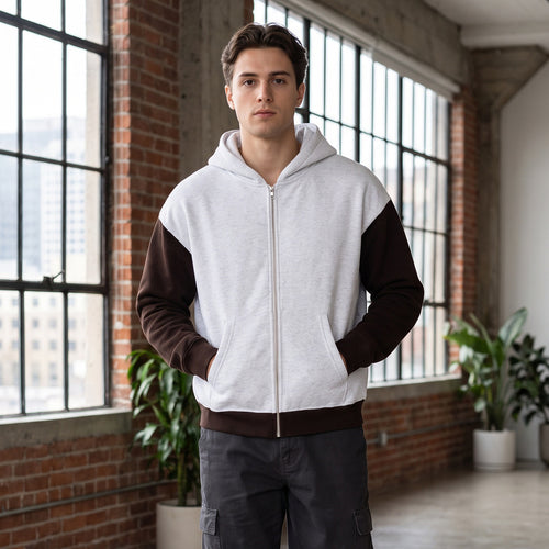 Herren Reißverschluss-Kapuzenjacke im Colorblock-Stil aus French-Terry mit Kängurutasche Echo Archiv