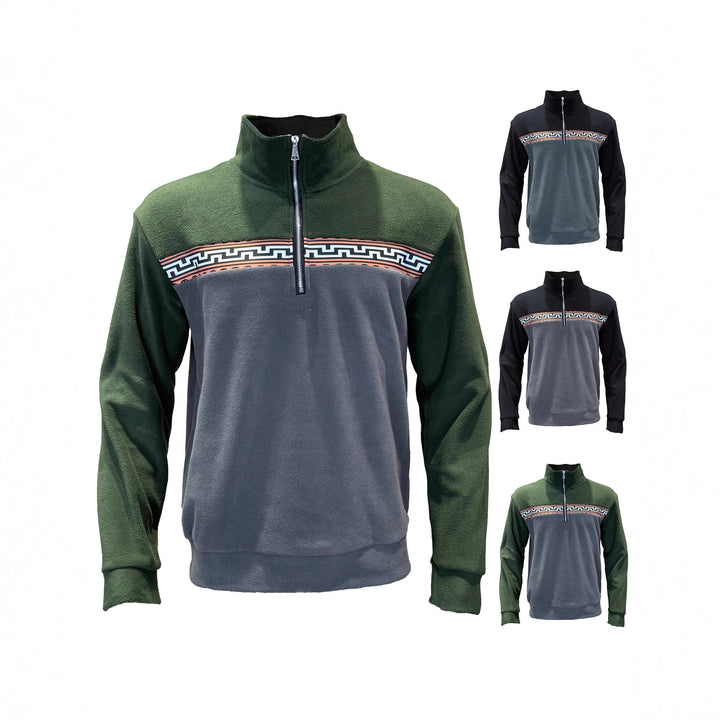 Herren Fleece-Pullover mit stylishem Stehkragen und farblich abgesetztem Muster Echoarchiv