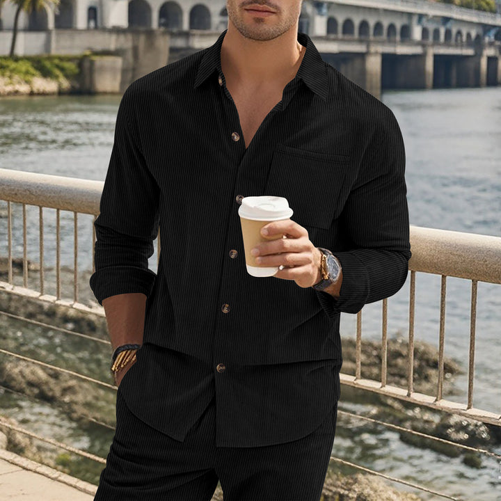Herren Elegant gestreiftes Langarmhemd Echoarchiv