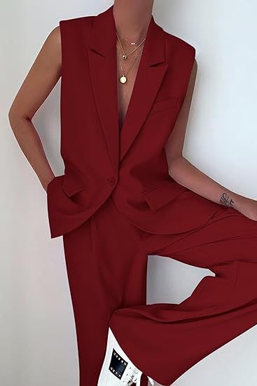 Damen ärmelloses Blazer-Set mit weit geschnittenen Hosen Echoarchiv
