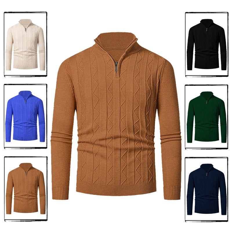 Herren Pullover mit modernem Stehkragen und strukturiertem Zopfmuster Echoarchiv