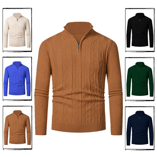 Herren Pullover mit modernem Stehkragen und strukturiertem Zopfmuster Echoarchiv