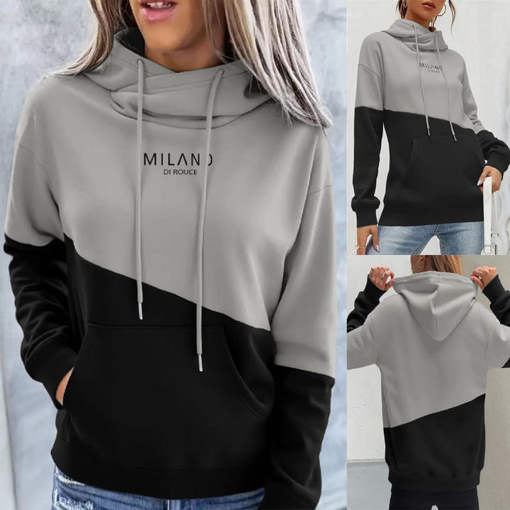 Damen Colorblock Kapuzenpullover mit Schlauchkragen, Kängurutasche und Drop-Shoulder Echoarchiv