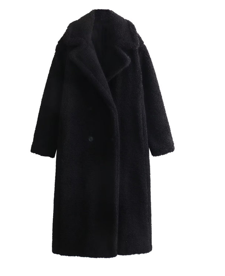 Damen 900+ langer Teddy‑Mantel im Oversize‑Cut mit Doppelreihe, Reverskragen und wärmender Innenfutter Echo Archiv