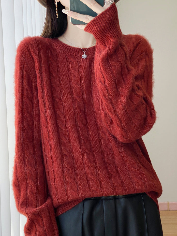 Damen Übergrößen Zopfmuster-Pullover im Mohair-Look mit geripptem Saum Echoarchiv