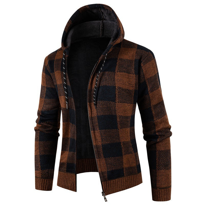 Herren gemütliche Kapuzenjacke mit kariertem Design Echoarchiv