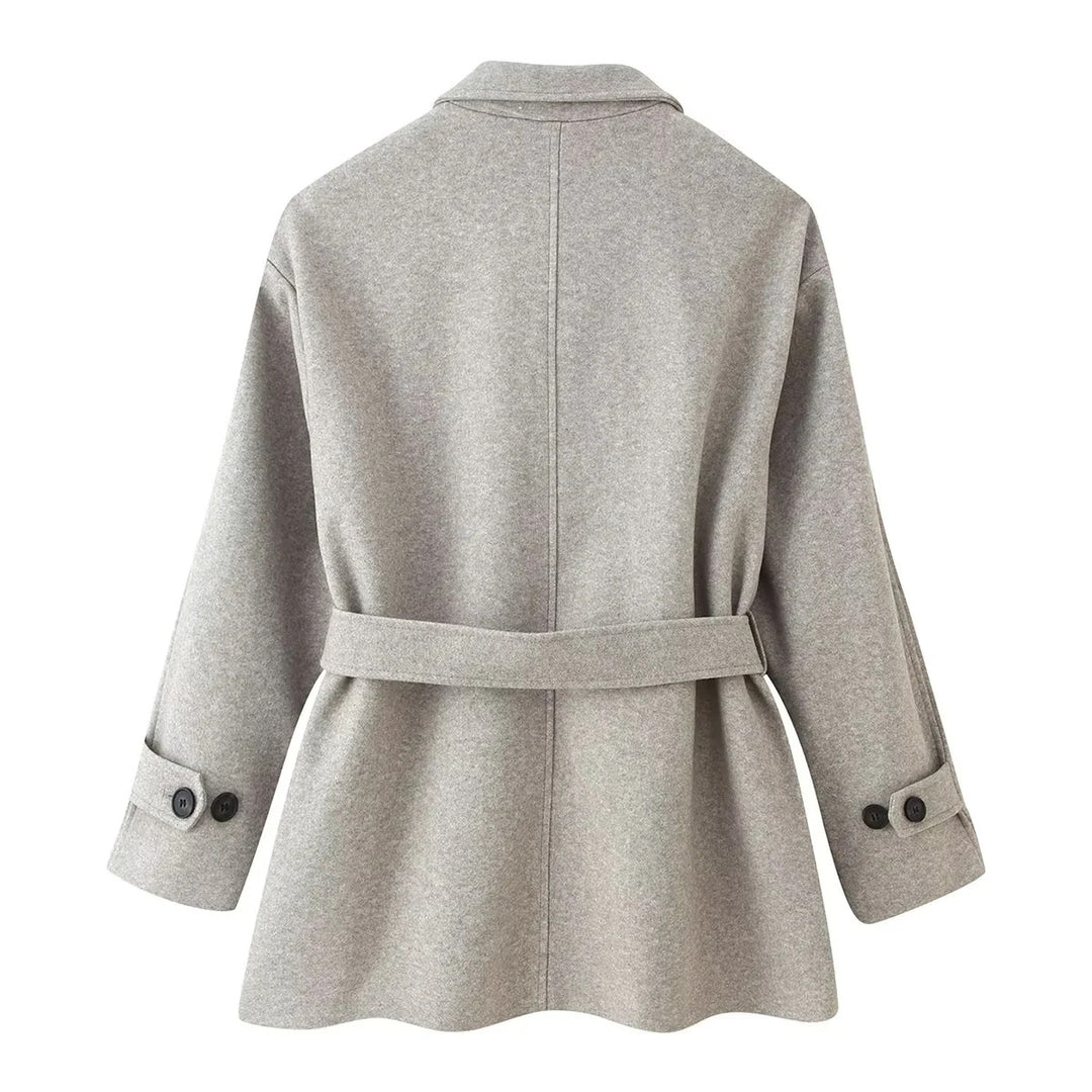 Damen kurzmantel mit Bindegürtel und Hemdkragen im Wollmix – Montévia