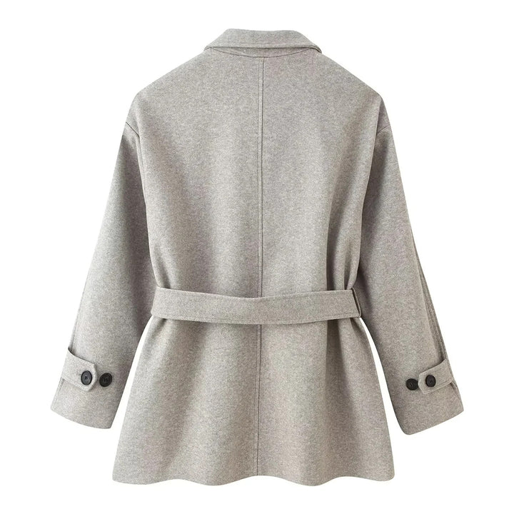 Damen kurzmantel mit Bindegürtel und Hemdkragen im Wollmix – Montévia
