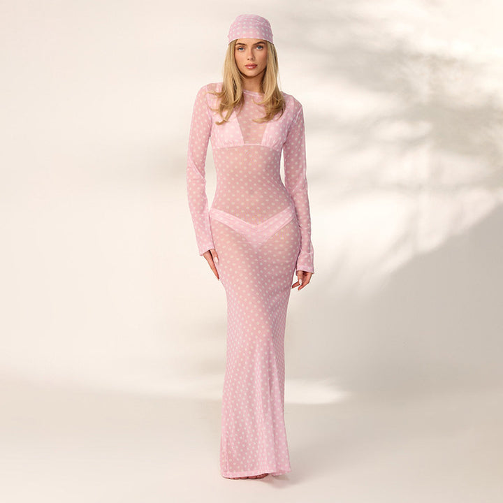 Damen transparentes Langarmkleid mit modischem Punktmuster Echo Archiv