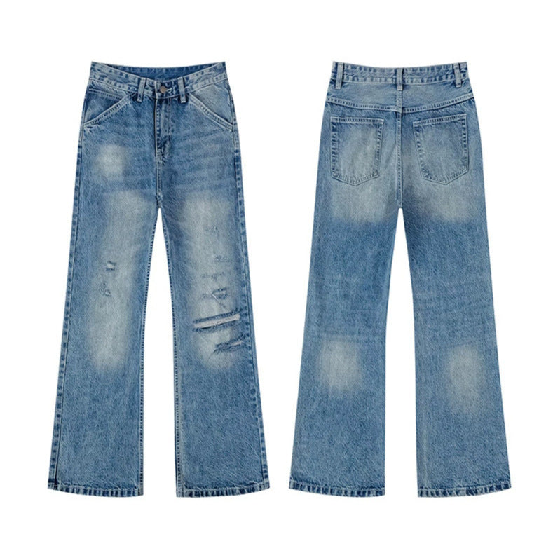 Damen Weite Distressed Denim-Jeans im Palazzo-Schnitt Echoarchiv