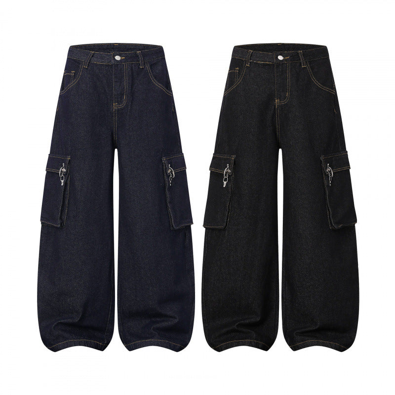 Damen Ballonförmige Cargo-Jeans mit hoher Taille, weitem Bein und aufgesetzten Klappentaschen Echo Archiv