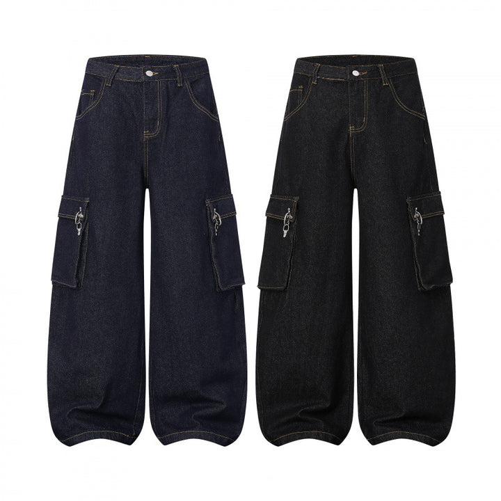 Damen Ballonförmige Cargo-Jeans mit hoher Taille, weitem Bein und aufgesetzten Klappentaschen Echo Archiv