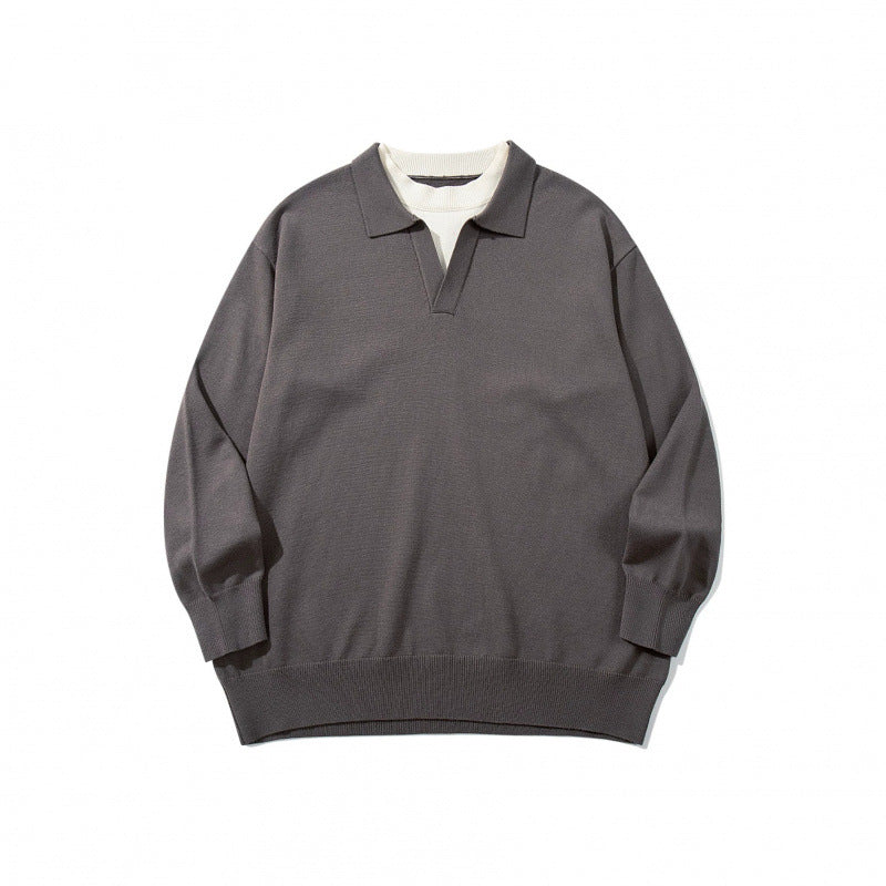 Unisex Oversize-Feinstrickpullover mit offenem Henley-Ausschnitt und kontrastiertem Innenkragen Echo Archiv