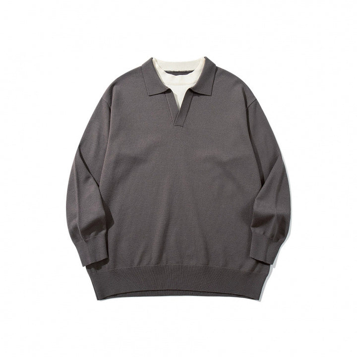 Unisex Oversize-Feinstrickpullover mit offenem Henley-Ausschnitt und kontrastiertem Innenkragen Echo Archiv