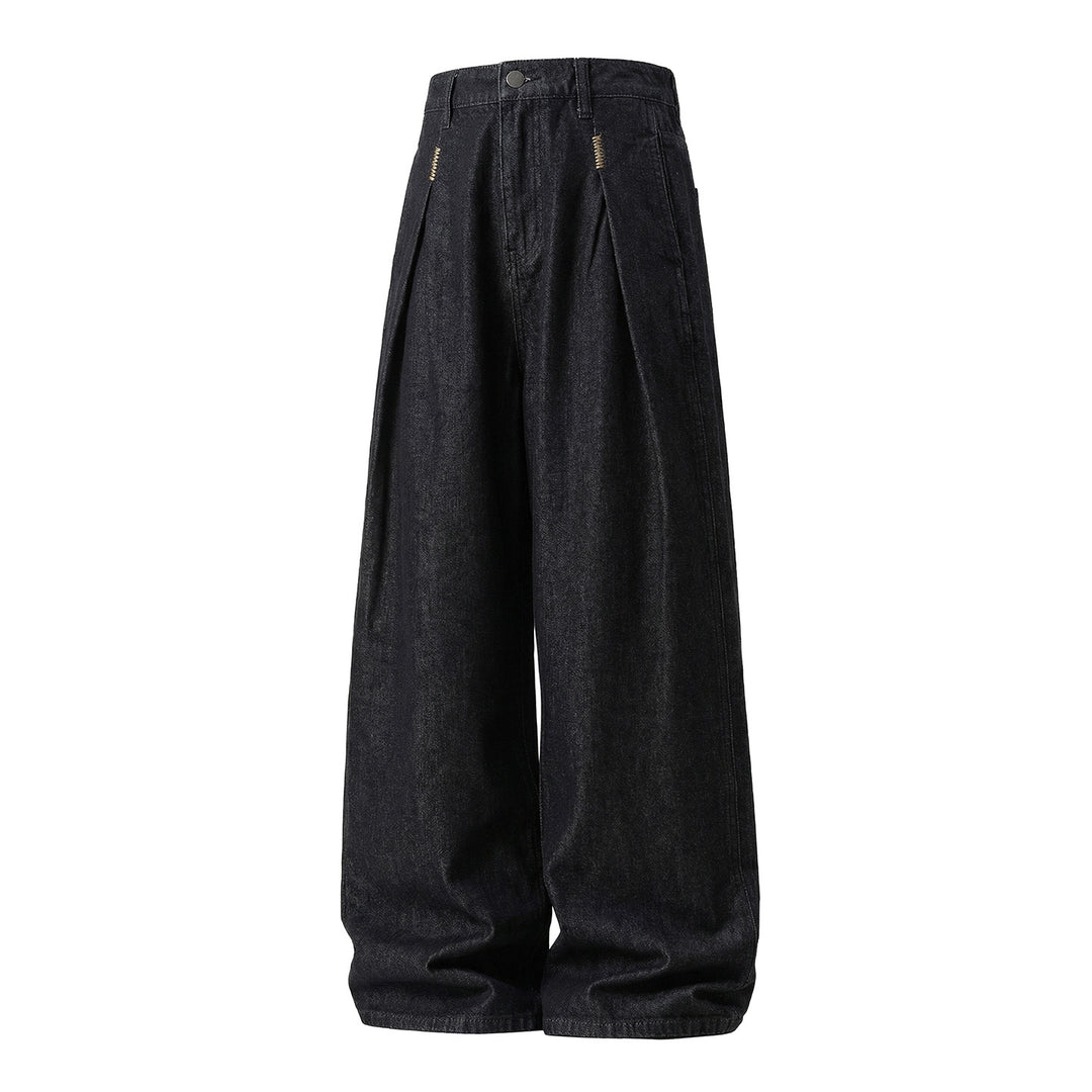 Damen Hochgeschnittene Extraweite Denim-Palazzohose mit Kellerfalten und weitem Bein Echo Archiv