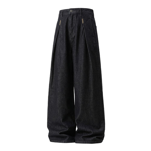 Damen Hochgeschnittene Extraweite Denim-Palazzohose mit Kellerfalten und weitem Bein Echo Archiv
