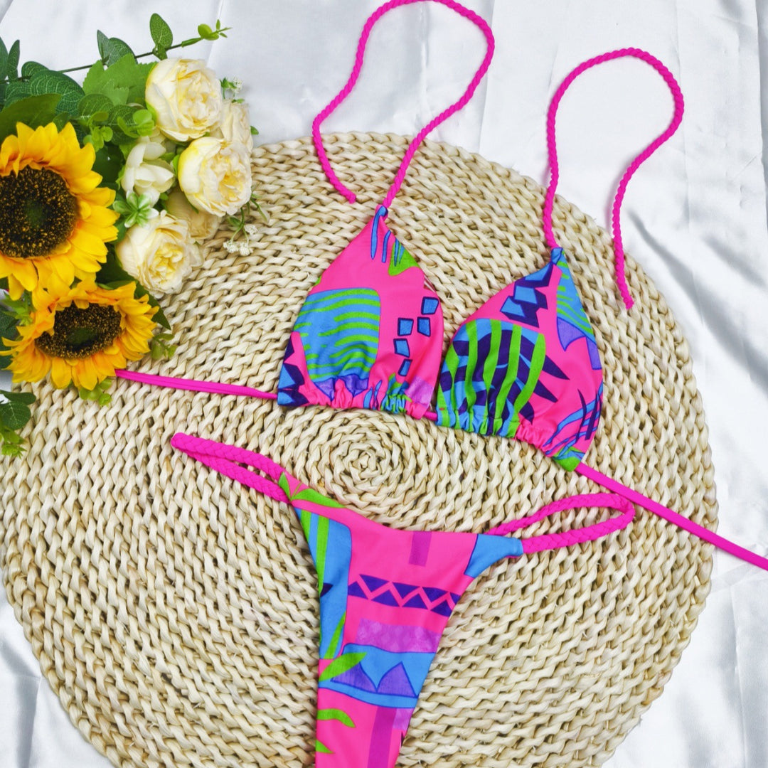 Damen Triangel-Bikini-Set mit fröhlichem Kirschmuster und verstellbaren Trägern Echo Archiv