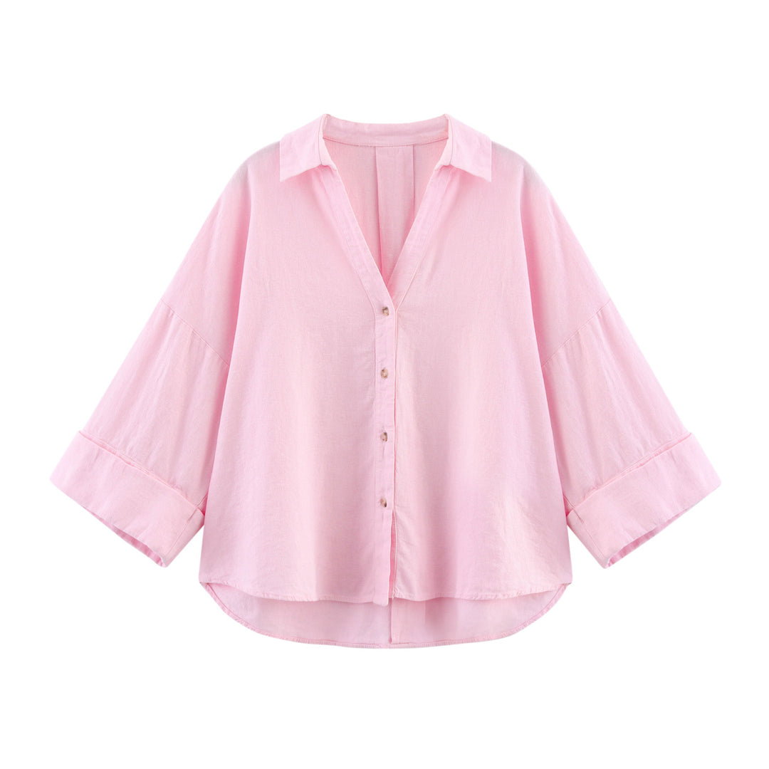 Damen nan oversized Streifen-Hemdbluse mit überschnittener Schulter, 3/4-Ärmel und verlängertem Rückensaum Echo Archiv