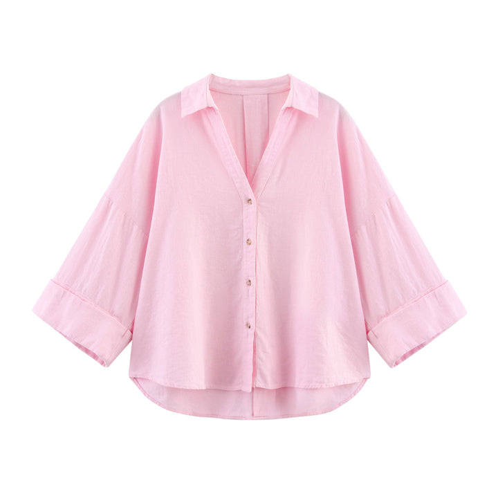 Damen nan oversized Streifen-Hemdbluse mit überschnittener Schulter, 3/4-Ärmel und verlängertem Rückensaum Echo Archiv