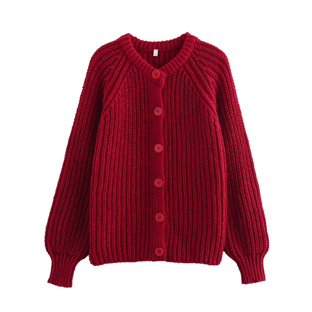 Damen nan grob gestrickte Raglan-Cardigan mit Ballonärmeln und durchgehender Knopfleiste Echo Archiv